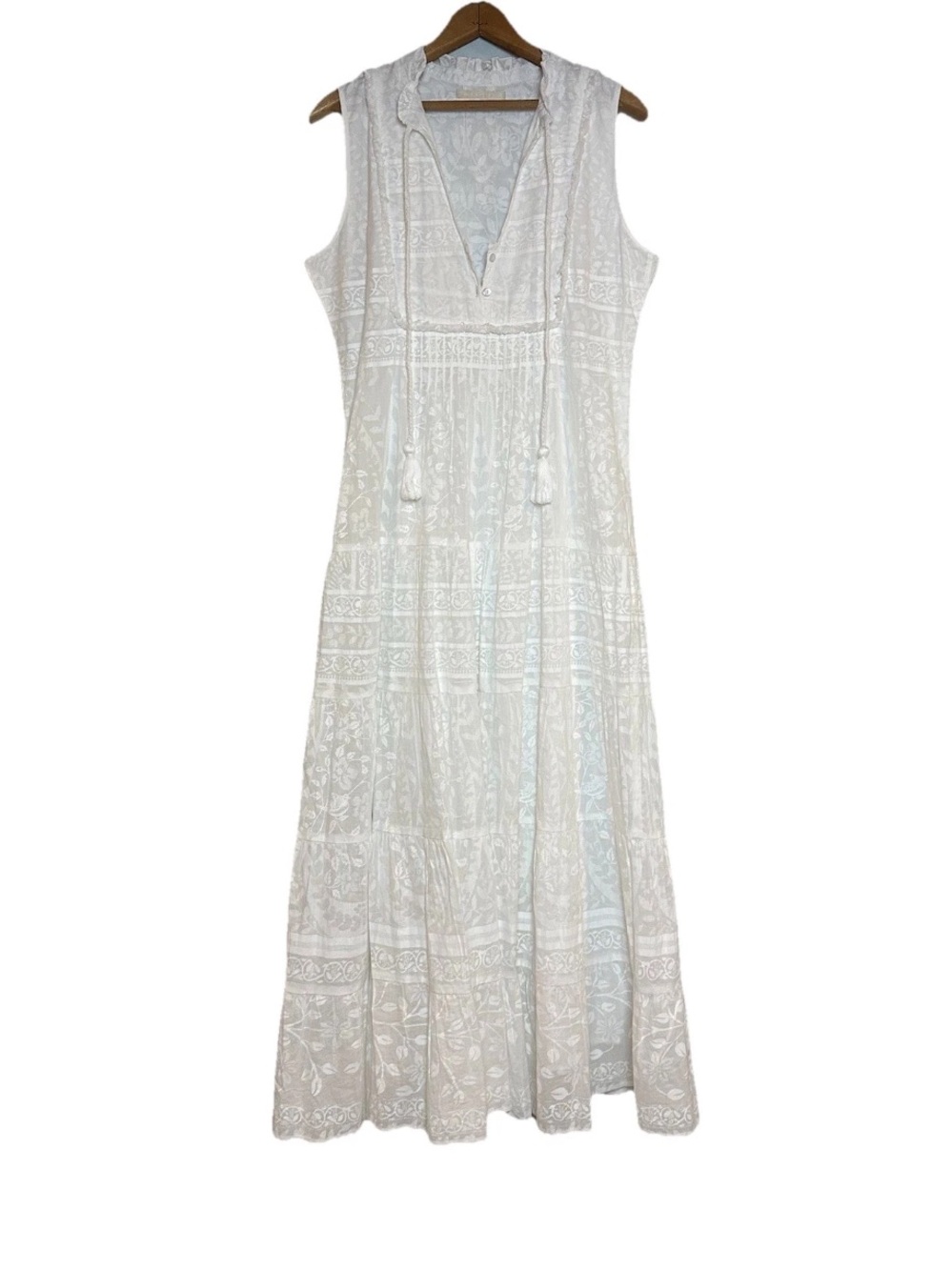 Lola Australia Tiered Boho Maxi Dress White Lined 100% Cotton